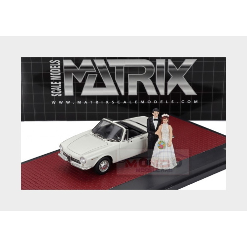 1:43 MATRIX Alfa Romeo Giulia Gt Cabriolet Spider Prototipo 1963 Matrimonio Just Married Wedding With 2 Figures White MX40102-142-JM