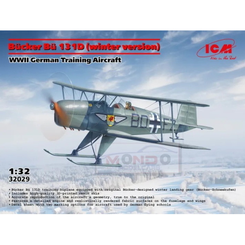 1:32 ICM Bucker Bu 131D (Winter Version), Wwii German Training Aircraft Kit ICM32029