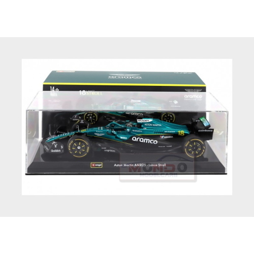 1:24 BURAGO Aston Martin F1 Amr25 Team Aramco Cognizant #18 Season 2025 Lance Stroll With Pilot And Showcase Green Black BU28070-S