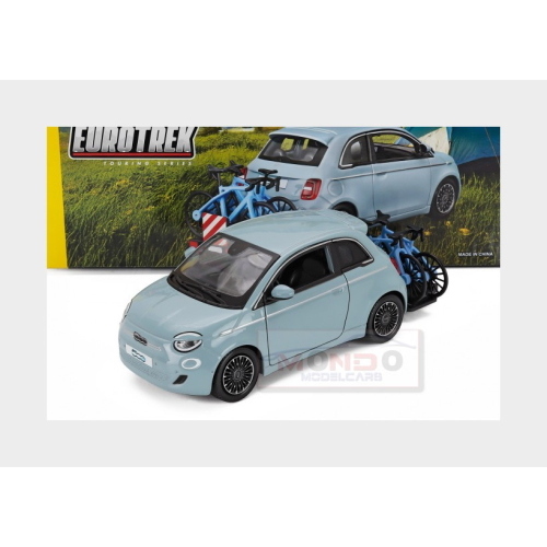 1:24 BURAGO Fiat 500E Full Electric With Bicycle 2021 Light Blue BU23012