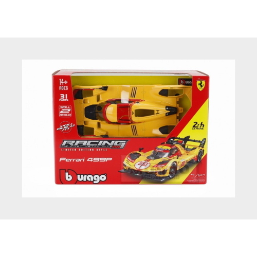 1:24 BURAGO Ferrari 499P 3.0L Turbo V6 Team Af Corse # 83 24H Le Mans 2024 Robert Kubica Robert Shwartzman Yifei Ye Yellow Red BU26592-KIT