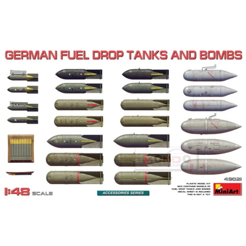 1:48 MINIART German Fuel Drop Tanks And Bombs Kit MA49021