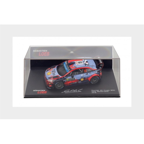 1:43 EDICOLA Hyundai I20 Coupe Wrc #19 Rally Montecarlo 2019 Sebastien Loeb Daniel Elena Con Vetrina With Showcase Light Blue Red Black SEBLOCOLL011