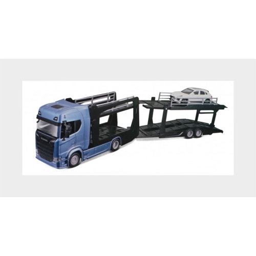 1:43 BURAGO Scania S770 V8 Truck Car Transporter With Porsche Macan 2021 BU31467